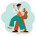 Young woman and man dance merrily, the couple performs a modern dance. Cartoon illustration, clip art