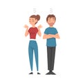 Young Woman and Man Meditating, Calm and Relaxing Parents Vector Illustration