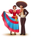 Young woman and man in Mexican national traditional clothes