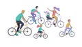 Young woman and man ride the bike in the park, family and friends riding bicycles. Mom, dad and children on bikes at park cycling Royalty Free Stock Photo