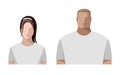 A young woman and a man in white T-shirts, color portraits in a flat style, badges, icons, avatars