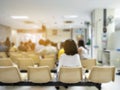 Young woman and many people waiting medical and health services to the hospital,patients waiting treatment at the hospital