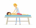 Young woman on a massage session - cartoon people character isolated illustration