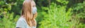 Young woman in a medical mask because of an allergy to ragweed BANNER, long format Royalty Free Stock Photo