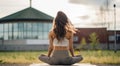 young woman meditating in yoga pose in nthe nature, woman meditating in nature, woman doing yoga exercise