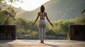 young woman meditating in yoga pose in nthe nature, woman meditating in nature, woman doing yoga exercise