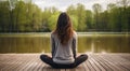 young woman meditating in yoga pose in nthe nature, woman meditating in nature, woman doing yoga exercise