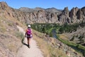 Young woman on Misery Ridge Trail in Smith Rock State Park, Oregon. Royalty Free Stock Photo