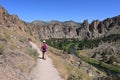 Young woman on Misery Ridge Trail in Smith Rock State Park, Oregon. Royalty Free Stock Photo