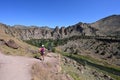 Young woman on Misery Ridge Trail in Smith Rock State Park, Oregon. Royalty Free Stock Photo