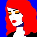 Young woman model in profile in pop art style. Sexy girl for advertising with bright hair