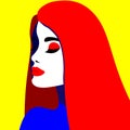 Young woman model in profile in pop art style. Sexy girl for advertising with bright hair