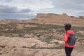 Young woman mountain bike cyclist in Badlans of Navarre Bardenas Reales de Navarra Royalty Free Stock Photo