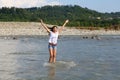 Young woman in mountain river Royalty Free Stock Photo
