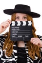 Young woman with movie clapboard Royalty Free Stock Photo