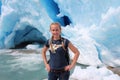 Young woman on the Nigardsbreen, glacier in Norway. Royalty Free Stock Photo