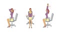 Office performs exercises. Young woman in the office performs exercises to strengthen and relax the muscles of the neck, arms and