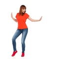 Young Woman Pushing Something Or Dancing Royalty Free Stock Photo