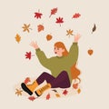 Happy woman playing outdoor with autumn leaves Royalty Free Stock Photo