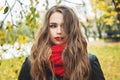 Young woman outdoor in autumn park Royalty Free Stock Photo