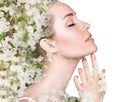 Young woman over blooming tree floral