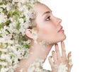 Young woman over blooming tree floral