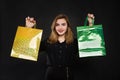 young woman with packages, purchases, discounts. Royalty Free Stock Photo