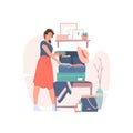 Young woman packing luggage for summer trip vector illustration