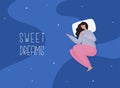 Young woman in pajamas sleeping on soft pillow. Sweet dreams, good health concept Royalty Free Stock Photo