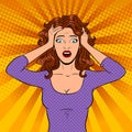 Young woman with panic emotion pop art vector Royalty Free Stock Photo