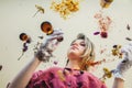 Woman perfumer preparing herbs and flowers for make a perfume. Royalty Free Stock Photo