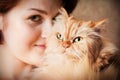 Young woman with Persian cat Royalty Free Stock Photo