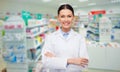 Young woman pharmacist drugstore or pharmacy Royalty Free Stock Photo