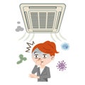 Young woman picking nose with air conditioner stink