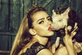 Young woman and pig Royalty Free Stock Photo