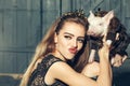 Young woman and pig Royalty Free Stock Photo