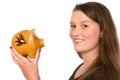 Young woman with piggybank