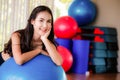 Young woman pilates exercise with fitness ball. Royalty Free Stock Photo