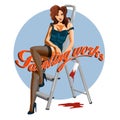 Young woman pin-up with a paint roller. Vector illustration Royalty Free Stock Photo