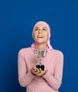 Young woman with pink scarf on the head Royalty Free Stock Photo