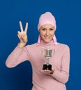 Young woman with pink scarf on the head Royalty Free Stock Photo