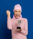 Young woman with pink scarf on the head Royalty Free Stock Photo