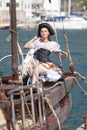 Young woman in pirate costume is posing Royalty Free Stock Photo