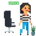A young woman. Pixel art icon. Old school computer graphic. 8 bit video game. vector pixel art Royalty Free Stock Photo