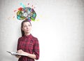 Young woman with a planner, brain cogs Royalty Free Stock Photo