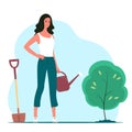 A young woman is planting and watering a tree Royalty Free Stock Photo