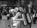 Young Woman Playing An Accordion Black and White Picture NYC Royalty Free Stock Photo