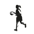 Young woman playing basketball. She runs and dribbles, isolated vector silhouette, ink drawing. Female basketball logo Royalty Free Stock Photo