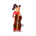 Young woman playing cello cartoon character, cellist playing classical music vector Illustration Royalty Free Stock Photo
