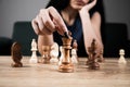 young woman playing chess alone Royalty Free Stock Photo